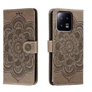 For Xiaomi 13 Sun Mandala Embossing Pattern Phone Leather Case(Grey)