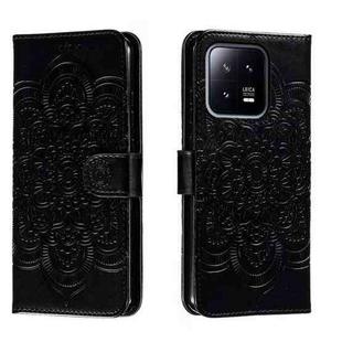 For Xiaomi 13 Sun Mandala Embossing Pattern Phone Leather Case(Black)