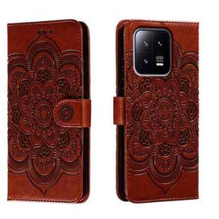 For Xiaomi 13 Sun Mandala Embossing Pattern Phone Leather Case(Brown)