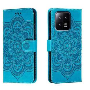 For Xiaomi 13 Sun Mandala Embossing Pattern Phone Leather Case(Blue)