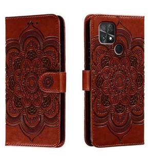 For Xiaomi Poco C40 Sun Mandala Embossing Pattern Phone Leather Case(Brown)