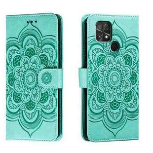 For Xiaomi Poco C40 Sun Mandala Embossing Pattern Phone Leather Case(Green)