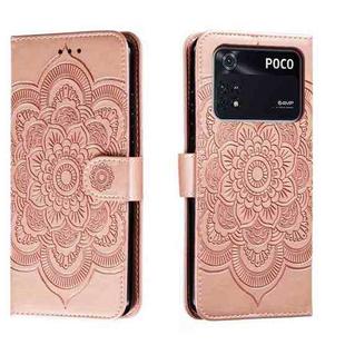 For Xiaomi Poco M4 Pro Sun Mandala Embossing Pattern Phone Leather Case(Rose Gold)