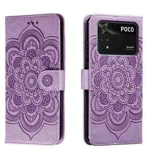 For Xiaomi Poco M4 Pro Sun Mandala Embossing Pattern Phone Leather Case(Purple)