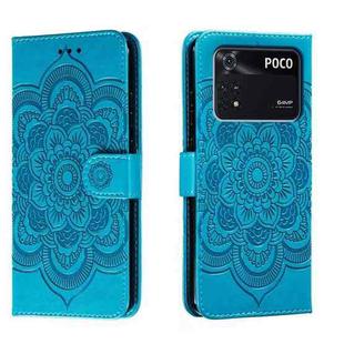 For Xiaomi Poco M4 Pro Sun Mandala Embossing Pattern Phone Leather Case(Blue)