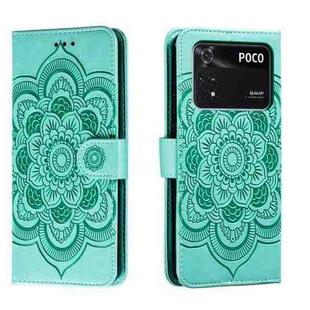 For Xiaomi Poco M4 Pro Sun Mandala Embossing Pattern Phone Leather Case(Green)