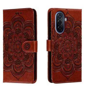 For Huawei Enjoy 50 Sun Mandala Embossing Pattern Phone Leather Case(Brown)