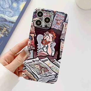 For iPhone 14 Precise Hole Oil Painting Glossy PC Phone Case(Newspaper)