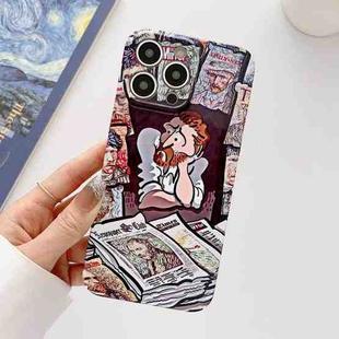 For iPhone 14 Plus Precise Hole Oil Painting Glossy PC Phone Case(Newspaper)