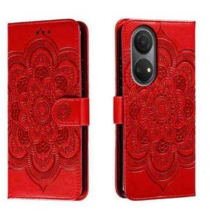 For Honor Play 30 Plus Sun Mandala Embossing Pattern Phone Leather Case(Red)