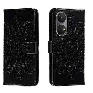 For Honor Play 30 Plus Sun Mandala Embossing Pattern Phone Leather Case(Black)