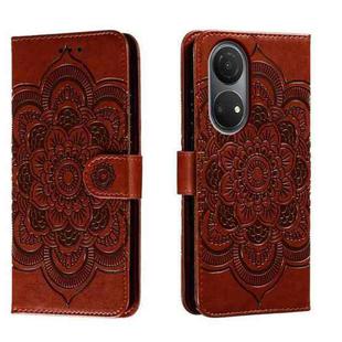 For Honor Play 30 Plus Sun Mandala Embossing Pattern Phone Leather Case(Brown)