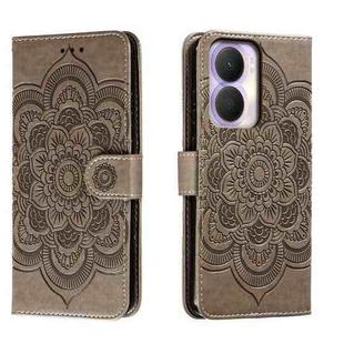 For Honor Play 40 Plus Sun Mandala Embossing Pattern Phone Leather Case(Grey)