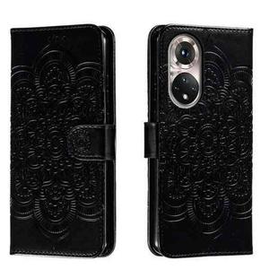 For Honor 50 Sun Mandala Embossing Pattern Phone Leather Case(Black)