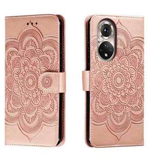 For Honor 50 Sun Mandala Embossing Pattern Phone Leather Case(Rose Gold)