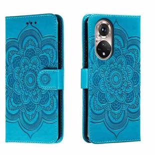 For Honor 50 Sun Mandala Embossing Pattern Phone Leather Case(Blue)