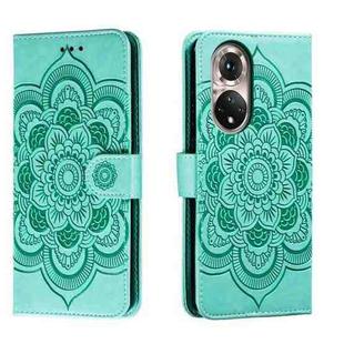 For Honor 50 Sun Mandala Embossing Pattern Phone Leather Case(Green)