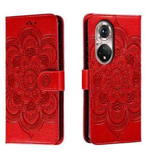 For Honor 50 Pro Sun Mandala Embossing Pattern Phone Leather Case(Red)