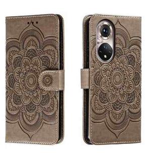 For Honor 50 Pro Sun Mandala Embossing Pattern Phone Leather Case(Grey)