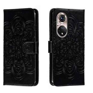 For Honor 50 Pro Sun Mandala Embossing Pattern Phone Leather Case(Black)