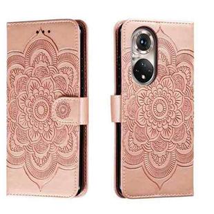 For Honor 50 Pro Sun Mandala Embossing Pattern Phone Leather Case(Rose Gold)