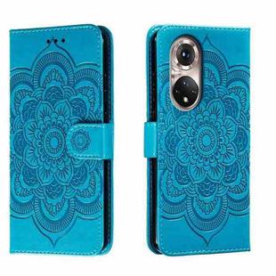 For Honor 50 Pro Sun Mandala Embossing Pattern Phone Leather Case(Blue)