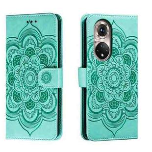 For Honor 50 Pro Sun Mandala Embossing Pattern Phone Leather Case(Green)