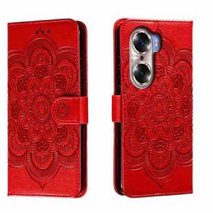 For Honor 60 Sun Mandala Embossing Pattern Phone Leather Case(Red)