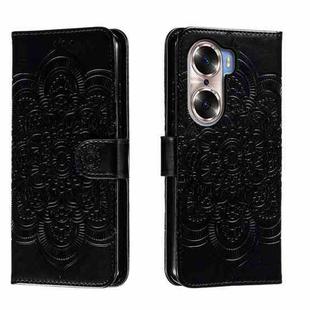 For Honor 60 Sun Mandala Embossing Pattern Phone Leather Case(Black)