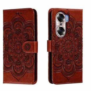 For Honor 60 Sun Mandala Embossing Pattern Phone Leather Case(Brown)