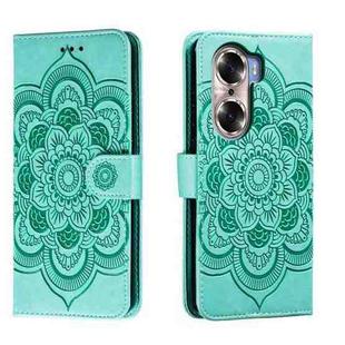 For Honor 60 Sun Mandala Embossing Pattern Phone Leather Case(Green)