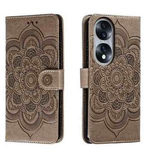 For Honor 70 Sun Mandala Embossing Pattern Phone Leather Case(Grey)