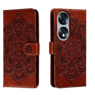 For Honor 70 Sun Mandala Embossing Pattern Phone Leather Case(Brown)