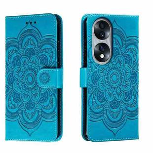 For Honor 70 Sun Mandala Embossing Pattern Phone Leather Case(Blue)