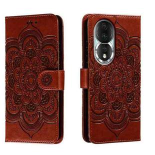 For Honor 80 Sun Mandala Embossing Pattern Phone Leather Case(Brown)