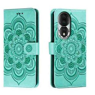 For Honor 80 Sun Mandala Embossing Pattern Phone Leather Case(Green)