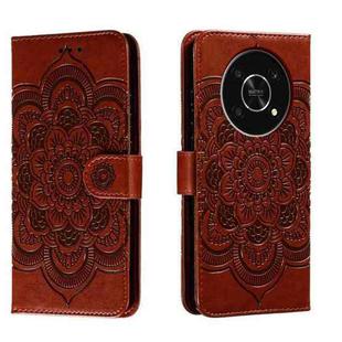 For Honor X30 5G Sun Mandala Embossing Pattern Phone Leather Case(Brown)
