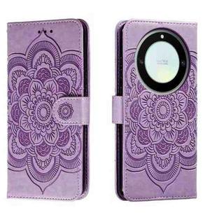 For Honor X40 Sun Mandala Embossing Pattern Phone Leather Case(Purple)