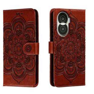 For Honor X40i Sun Mandala Embossing Pattern Phone Leather Case(Brown)