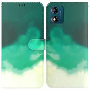 For Motorola Moto E13 Watercolor Pattern Flip Leather Phone Case(Cyan Green)