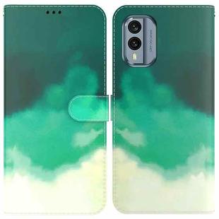 For Nokia X30 Watercolor Pattern Flip Leather Phone Case(Cyan Green)