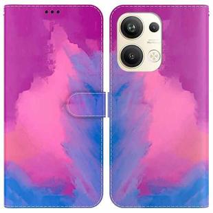 For OPPO Reno9 Pro+ Watercolor Pattern Flip Leather Phone Case(Purple Red)