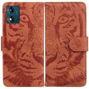 For Motorola Moto E13 Tiger Embossing Pattern Flip Leather Phone Case(Brown)