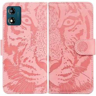 For Motorola Moto E13 Tiger Embossing Pattern Flip Leather Phone Case(Pink)