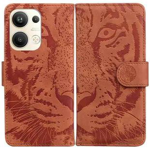 For OPPO Reno9 Pro+ Tiger Embossing Pattern Flip Leather Phone Case(Brown)