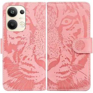 For OPPO Reno9 Pro+ Tiger Embossing Pattern Flip Leather Phone Case(Pink)