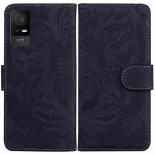 For TCL 408 Tiger Embossing Pattern Flip Leather Phone Case(Black)
