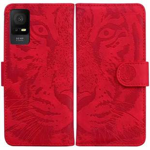 For TCL 408 Tiger Embossing Pattern Flip Leather Phone Case(Red)