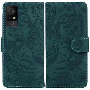 For TCL 408 Tiger Embossing Pattern Flip Leather Phone Case(Green)