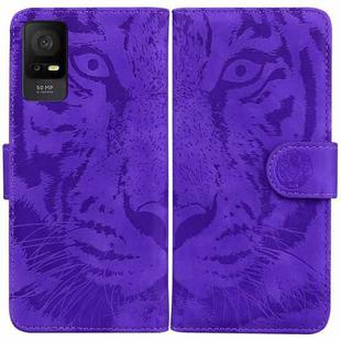 For TCL 408 Tiger Embossing Pattern Flip Leather Phone Case(Purple)